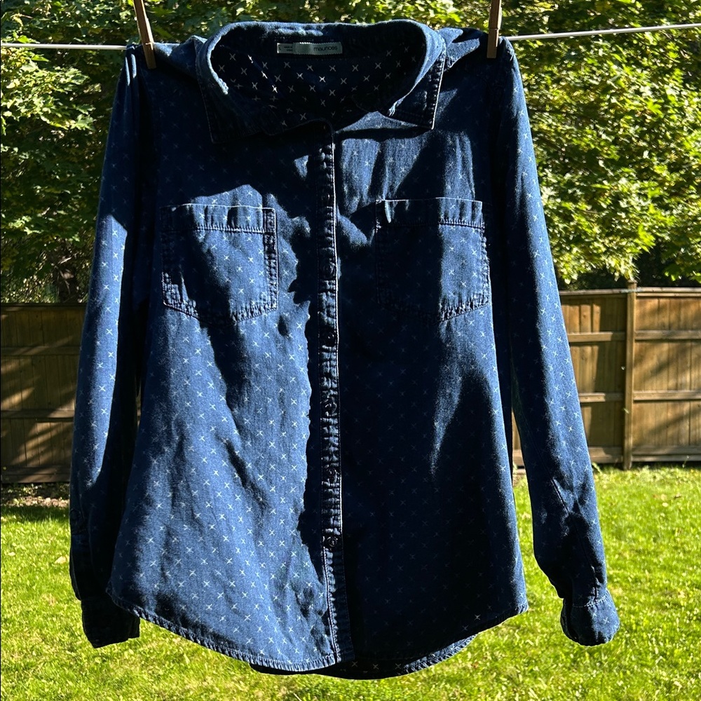 Blue Denim Button-Up Shirt 100% cotton